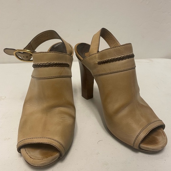 Chloe Made in Italy Slingback Peep Toe Heeled Mules in Tan Size 39 1/2 - Picture 3 of 9